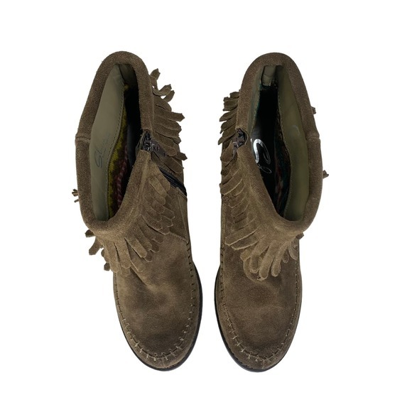 SBICCA Jessa‎ Brown Suede Western Cowgirl Rodeo Leather Fringe Heeled Booties - Picture 7 of 12